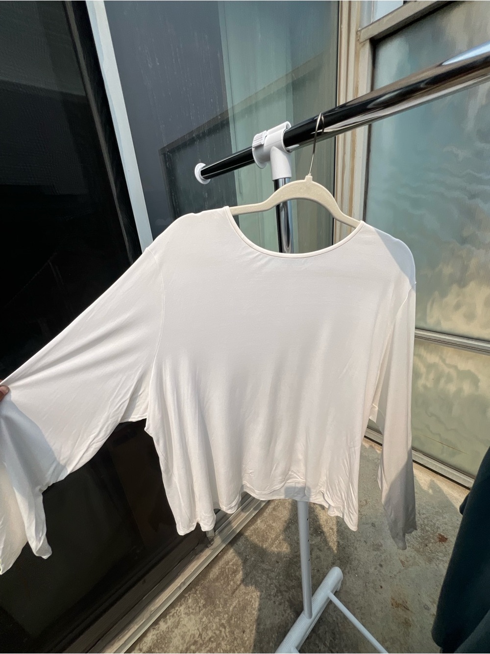 Eileen Fisher Cream Long-Sleeve Draped Tee